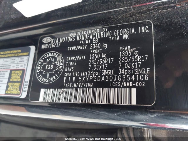 Продаж на аукціоні авто 2018 Kia Sorento 2.4l Lx, vin: 5XYPGDA30JG354106, номер лоту: 12680260