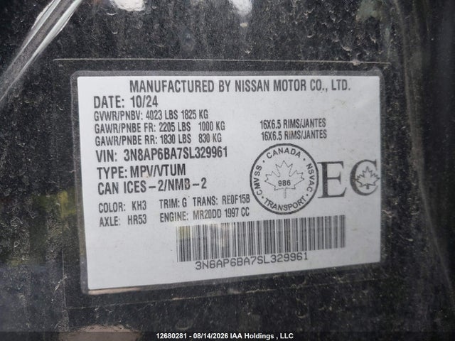 3N8AP6BA7SL329961 Nissan KICKS S