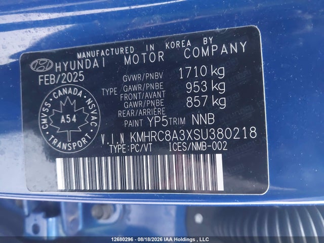 Продаж на аукціоні авто 2025 Hyundai Venue Sel/limited, vin: KMHRC8A3XSU380218, номер лоту: 12680296