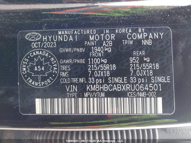 2024 Hyundai Kona Sel მანქანა იყიდება აუქციონზე, vin: KM8HBCABXRU064501, აუქციონის ნომერი: 12680303