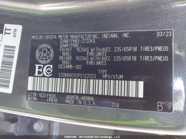 Toyota Highlander Hybrid Le 2023 5TDBBRCH2PS122553 Image 9