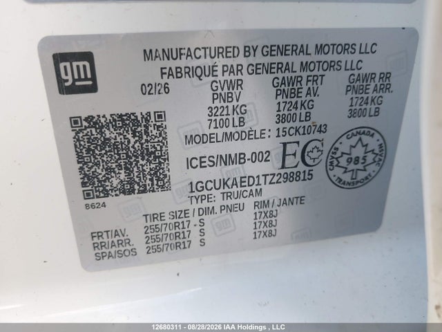 12680311 :رقم المزاد ، 1GCUKAED1TZ298815 vin ، 2026 Chevrolet Silverado K1500 مزاد بيع