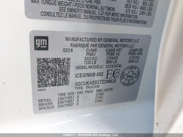 12680311 :رقم المزاد ، 1GCUKAED1TZ298815 vin ، 2026 Chevrolet Silverado K1500 مزاد بيع