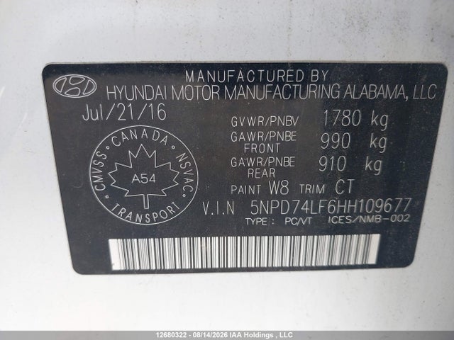 2017 Hyundai Elantra Se მანქანა იყიდება აუქციონზე, vin: 5NPD74LF6HH109677, აუქციონის ნომერი: 12680322