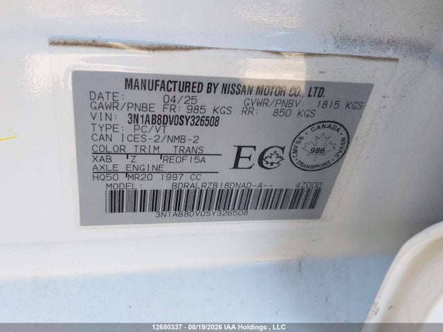 3N1AB8DV0SY326508 Nissan Sentra Sr/sr Premium Cvt