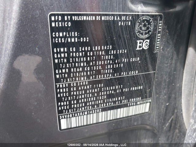 3VV0B7AX8JM143292 Volkswagen TIGUAN S