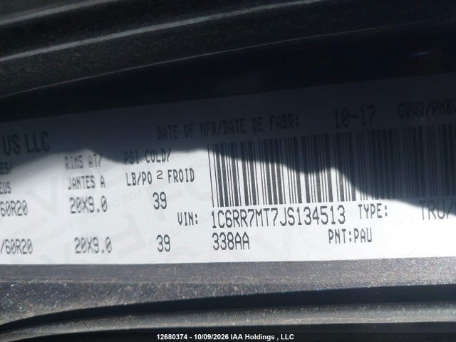 Продаж на аукціоні авто 2018 Ram 1500 Sport, vin: 1C6RR7MT7JS134513, номер лоту: 12680374