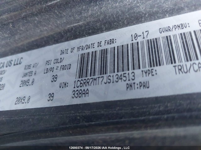 Продаж на аукціоні авто 2018 Ram 1500 Sport, vin: 1C6RR7MT7JS134513, номер лоту: 12680374
