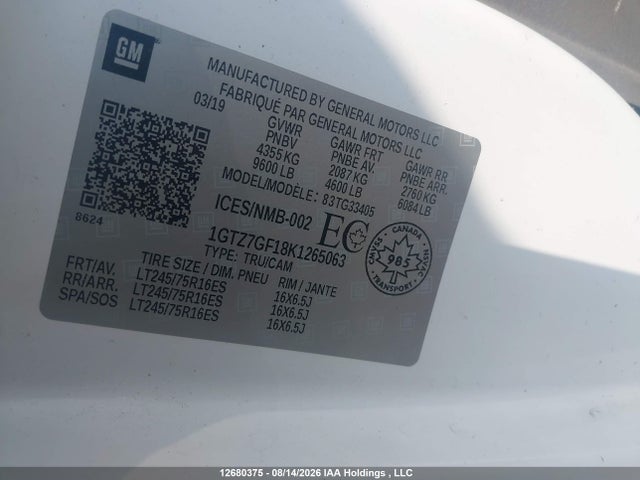 Aukcja sprzedaży 2019 Gmc Savana 3500 Work Van, vin: 1GTZ7GF18K1265063, numer aukcji: 12680375