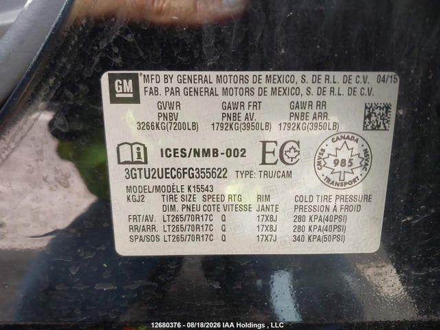 GMC Sierra K1500 Sle 2015 3GTU2UEC6FG355622 Image 19