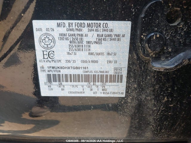 2026 Ford Explorer Active მანქანა იყიდება აუქციონზე, vin: 1FMUK8DHXTGB01161, აუქციონის ნომერი: 12680385