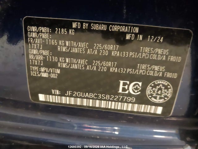 Продажа на аукционе авто 2025 Subaru Crosstrek, vin: JF2GUABC3S8227799, номер лота: 12680392