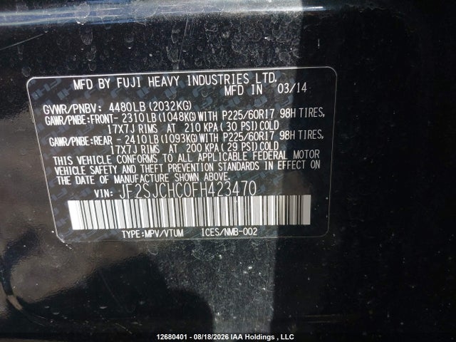 JF2SJCHC0FH423470 Subaru Forester 2.5i Touring Package