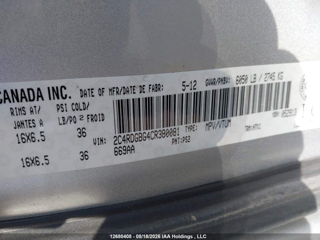 Продаж на аукціоні авто 2012 Dodge Grand Caravan Se, vin: 2C4RDGBG4CR380081, номер лоту: 12680408