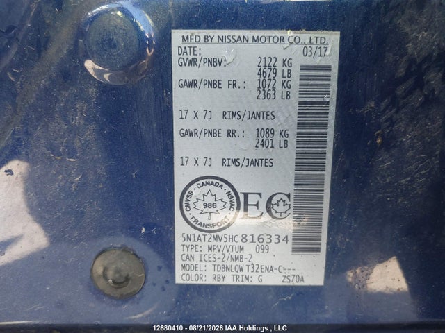 Nissan Rogue Sv/sl 2017 5N1AT2MV5HC816334 Image 9