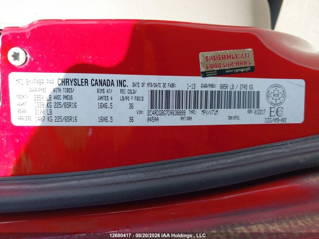 12680417 :رقم المزاد ، 2C4RDGBG7DR638899 vin ، 2013 Dodge Grand Caravan مزاد بيع
