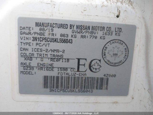 Nissan Kicks S/sr/sv 2019 3N1CP5CU5KL556043 Image 9