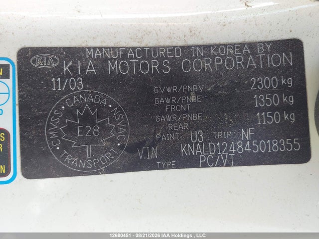 12680451 :رقم المزاد ، KNALD124845018355 vin ، 2004 Kia Amanti مزاد بيع