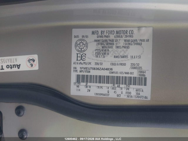 Aukcja sprzedaży 2006 Ford Explorer Limited, vin: 1FMEU75836ZA04836, numer aukcji: 12680462