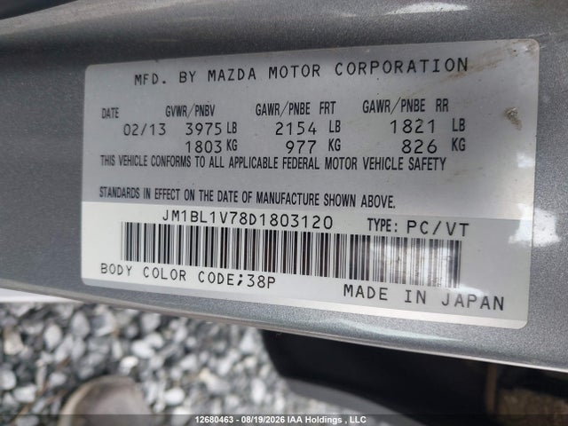 Aukcja sprzedaży 2013 Mazda Mazda3 Gs-sky, vin: JM1BL1V78D1803120, numer aukcji: 12680463