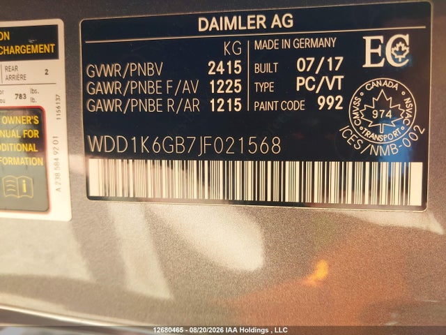 Aukcja sprzedaży 2018 Mercedes-benz E 400 4matic, vin: WDD1K6GB7JF021568, numer aukcji: 12680465