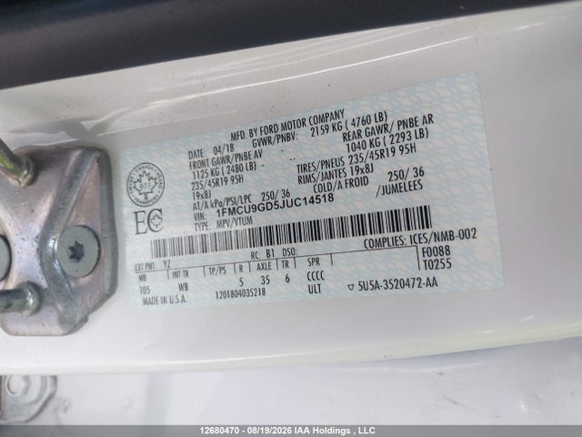 Ford ESCAPE SE 2018 1FMCU9GD5JUC14518 Image 9