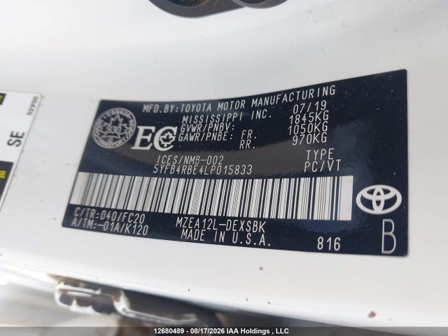 Toyota Corolla Se/xse 2020 5YFB4RBE4LP015833 Image 9