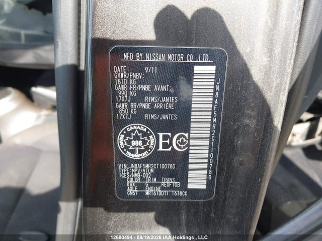 Продаж на аукціоні авто 2012 Nissan Juke S/sv/sl, vin: JN8AF5MR2CT100780, номер лоту: 12680494