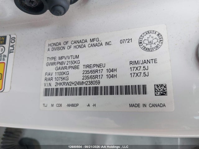 Honda CR-V LX 2021 2HKRW2H24MH238059 Image 9