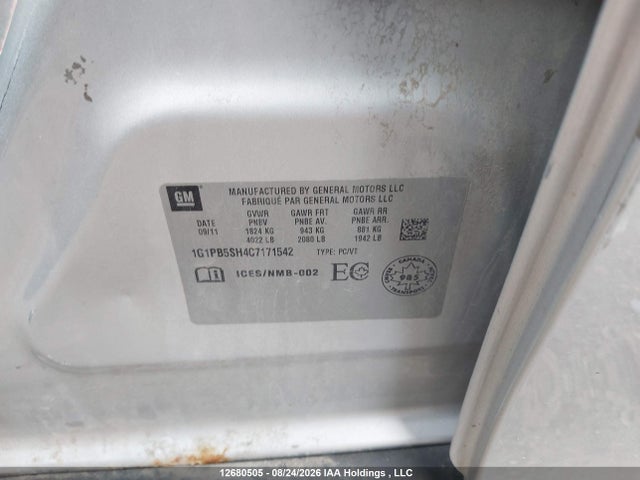 Продажа на аукционе авто 2012 Chevrolet Cruze Ls, vin: 1G1PB5SH4C7171542, номер лота: 12680505