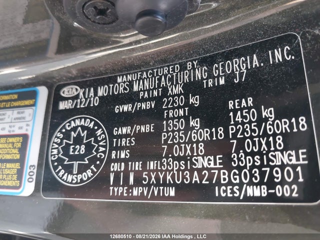 Продаж на аукціоні авто 2011 Kia Sorento Ex, vin: 5XYKU3A27BG037901, номер лоту: 12680510