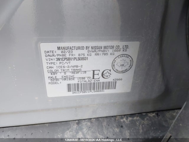 Продаж на аукціоні авто 2023 Nissan Kicks S, vin: 3N1CP5BV1PL508931, номер лоту: 12680530