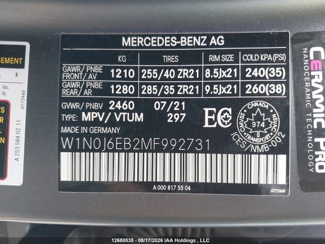 W1N0J6EB2MF992731 Mercedes-Benz Amg Glc 43 Coupe 4matic