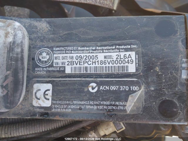12667172 :رقم المزاد ، 2BVEPCH186V000049 vin ، 2006 Bombardier  مزاد بيع
