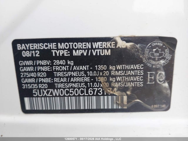 2012 Bmw X5 Xdrive35d მანქანა იყიდება აუქციონზე, vin: 5UXZW0C50CL673174, აუქციონის ნომერი: 12680571