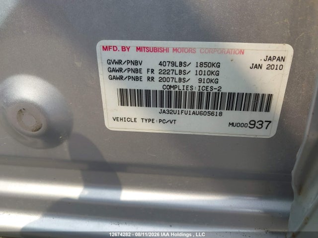 Продажа на аукционе авто 2010 Mitsubishi Lancer De, vin: JA32U1FU1AU605618, номер лота: 12674282