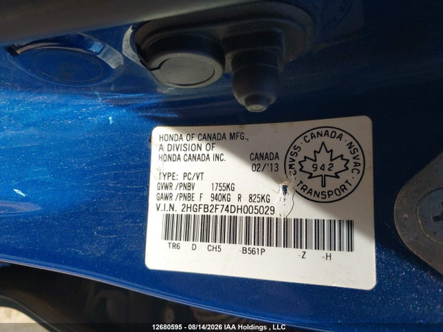 Aukcja sprzedaży 2013 Honda Civic, vin: 2HGFB2F74DH005029, numer aukcji: 12680595