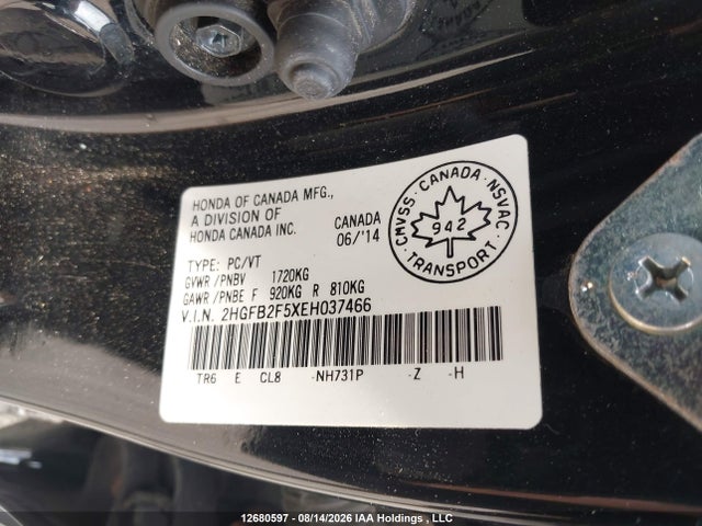 Honda Civic Lx 2014 2HGFB2F5XEH037466 Image 9