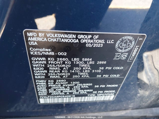 Продажа на аукционе авто 2023 Volkswagen Atlas 2.0 Tsi Comfortline, vin: 1V2LP2CA6PC540615, номер лота: 12680605