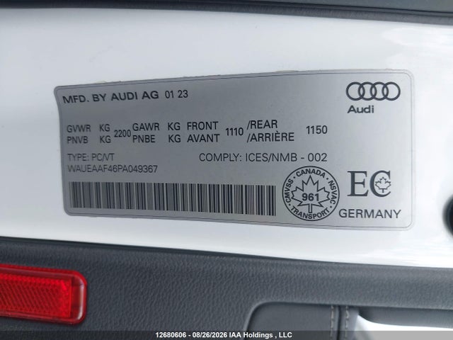 12680606 :رقم المزاد ، WAUEAAF46PA049367 vin ، 2023 Audi A4 Sedan مزاد بيع