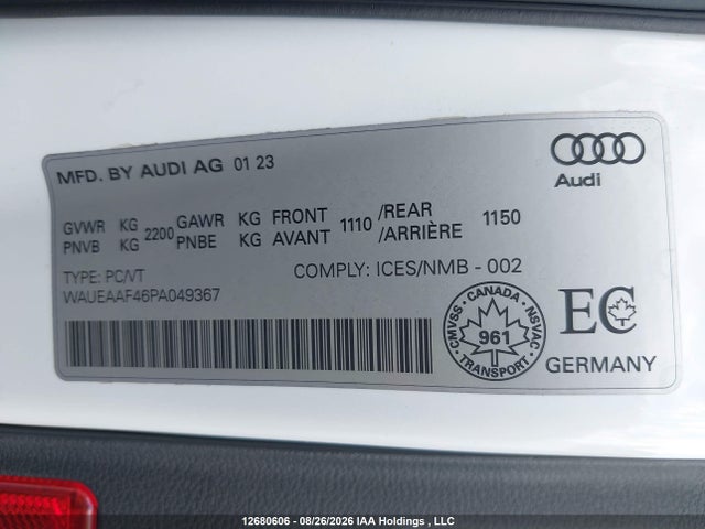 12680606 :رقم المزاد ، WAUEAAF46PA049367 vin ، 2023 Audi A4 Sedan مزاد بيع