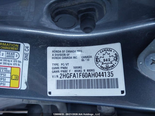Продаж на аукціоні авто 2010 Honda Civic Sport, vin: 2HGFA1F60AH044135, номер лоту: 12680619