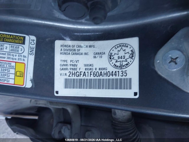 Продаж на аукціоні авто 2010 Honda Civic Sport, vin: 2HGFA1F60AH044135, номер лоту: 12680619