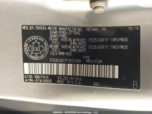 Toyota Sienna 2015 5TDZK3DC7FS551099 Image 22