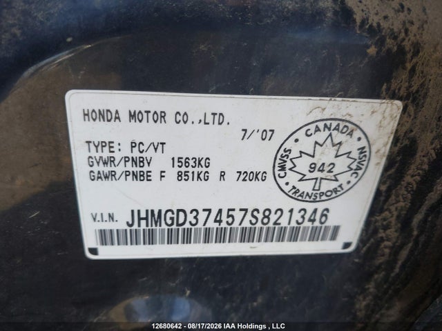 Продажа на аукционе авто 2007 Honda Fit Lx, vin: JHMGD37457S821346, номер лота: 12680642