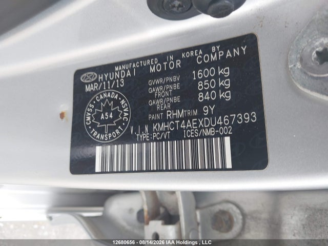 12680656 :رقم المزاد ، KMHCT4AEXDU467393 vin ، 2013 Hyundai Accent Gl مزاد بيع