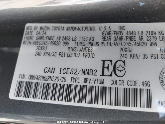 Продаж на аукціоні авто 2024 Mazda Cx-50 Gt, vin: 7MMVABDM8RN220725, номер лоту: 12680662