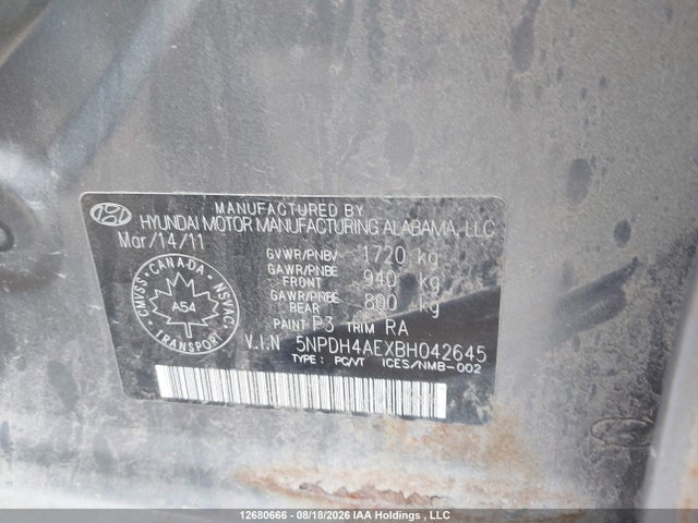 2011 Hyundai Elantra Gl მანქანა იყიდება აუქციონზე, vin: 5NPDH4AEXBH042645, აუქციონის ნომერი: 12680666