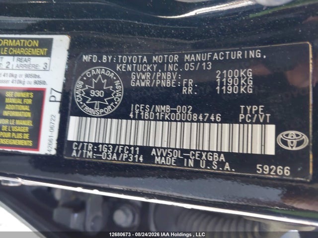 Продажа на аукционе авто 2013 Toyota Camry Hybrid Xle, vin: 4T1BD1FK0DU084746, номер лота: 12680673