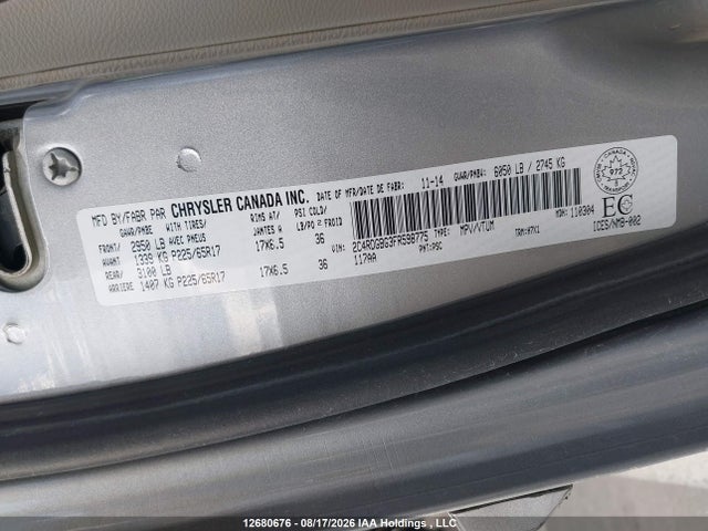 Dodge Grand Caravan Se/sxt 2015 2C4RDGBG3FR598775 Image 9